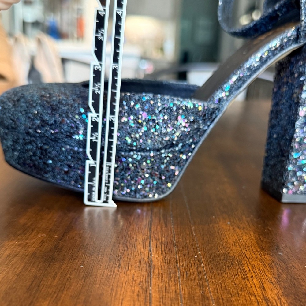 Shellys London Womens Blue Glitter Platform Block Heel Ankle Strap Size 37 6.5 - Picture 7 of 8